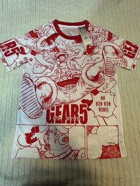 adidas White & Red Graphic Comic-Style Jersey Tee